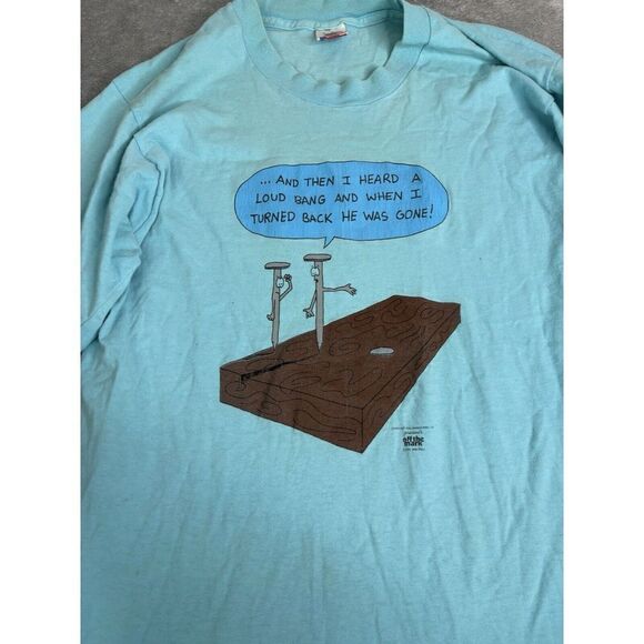 Vintage 80s Construction Comedy Short Sleeve T Shirt Men's Size Large Blue - Picture 3 of 10